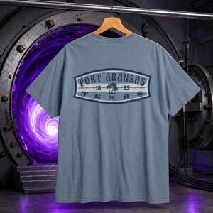 Port Aransas Texas Graphic Tee Washed Blue Souvenir T-Shirt Mens Medium